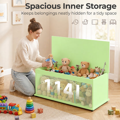 114L Green Storage Chest Bench | Wooden Blanket Box | Safety Hinge | 120kg Seat Capacity | Bedroom, Hallway & Living Room