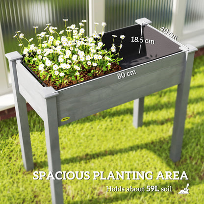 Elevated Fir Wood Raised Garden Bed | Non-Woven Liner | 4 Drainage Holes | 52cm Legs | Water-Resistant Paint | 80kg | 86x46x76cm | Flowers Veg & Herbs | Dark Grey