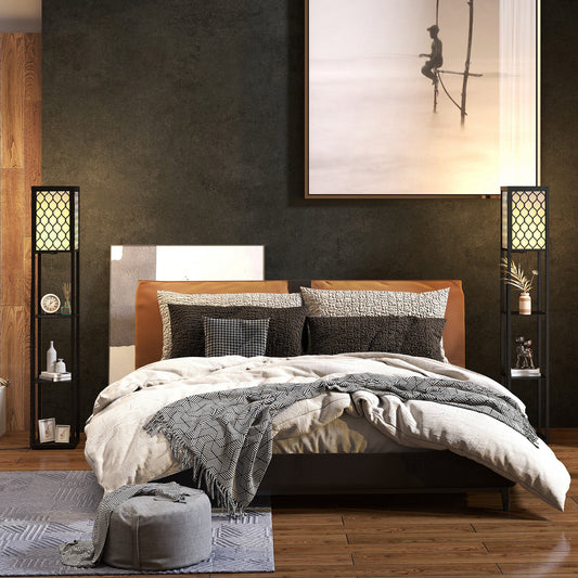Set of 2 Floor Lamps with 3 Shelves | Honeycomb Shade | E27 | 160cm | Black