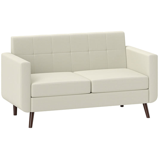 2 Seater Sofa, Modern Tufted Fabric Couch, Upholstered Loveseat, Wood Legs for Small Space, Living Room, Bedroom, Office, Cream White