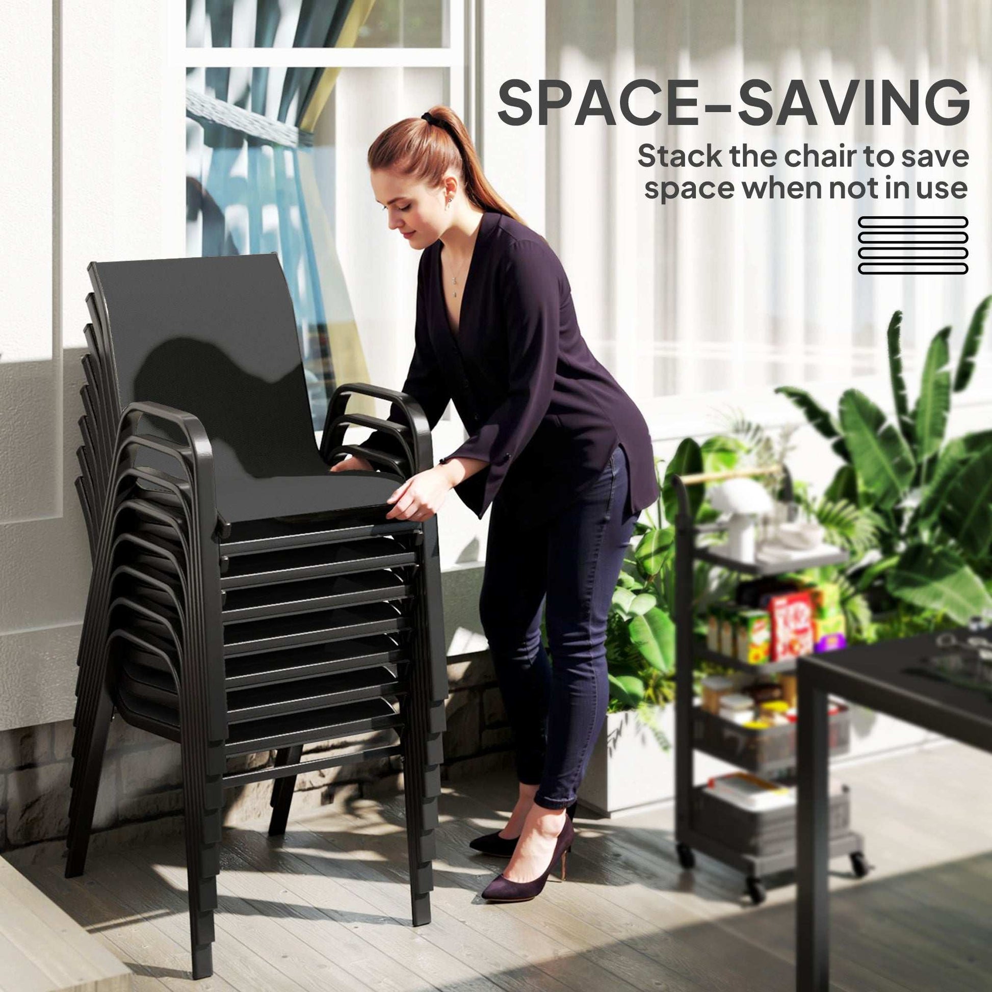 Outsunny 8 Seater Garden Dining Set with, Rectangular Tempered Glass Top, Outdoor Dining Table and Chairs for Patio, Balcony, Poolside, Black