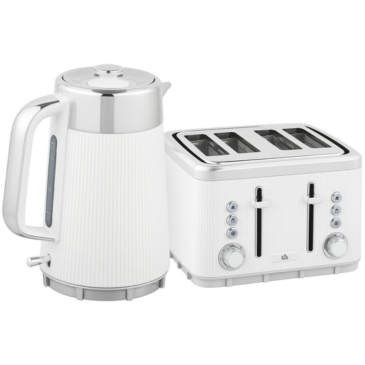 Electric Kettle and Toaster Set, 3000W 1.7L UK Strix Thermostat Rapid Boil Jug Kettle with Limescale Filter, 4 Slice Toaster W/ 7 Browning Controls, Crumb Tray