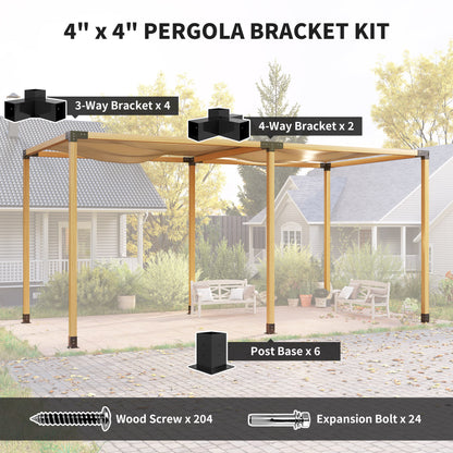 12 Piece DIY Pergola Bracket Kit | 3-Way & 4-Way Corner Brackets | Post Bases | Precision-Welded Powder-Coated Metal | Expansion Screws Included | Fits 9.6cm Lumber | Black