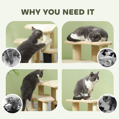 PawHut Cat Tree 2 in 1 Pet Stairs w/ Scratching Tickling Post, Toy Balls, for Bed, Sofa, Couch, Beige
