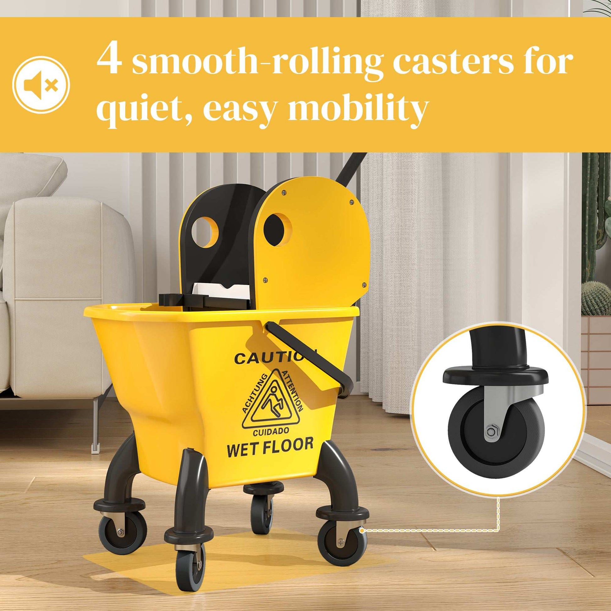 26 Litre Mop Bucket, with Wringer and Mop - Yellow