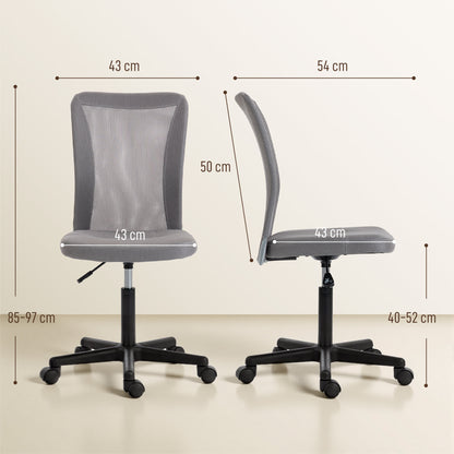 Vinsetto Computer Desk Chair, Mesh Office Chair with Adjustable Height and Swivel Wheels, Armless Study Chair