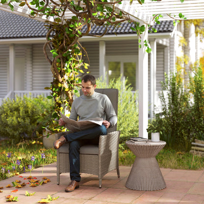 Rattan Garden Recliner Chair, Wicker Reclining Armchair with Adjustable Backrest and Cushion, Outdoor Lounge Sun Lounger with Armrests