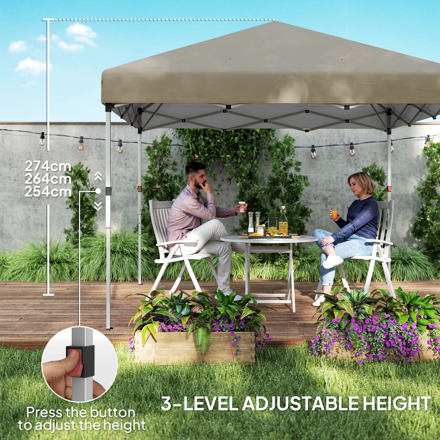 Outsunny 3 x 3 (M) Pop Up Gazebo, UPF 30+ with 2 Sidewalls, Leg Weight Bags and Wheeled Bag, Party Tent Event Shelter
