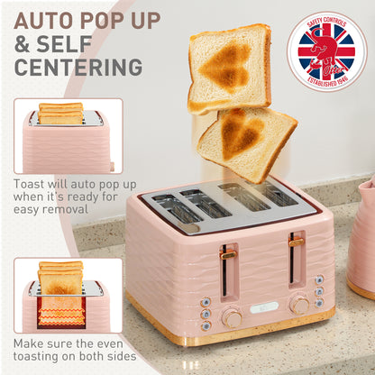 3000W 1.7L Kettle & 4 Slice Toaster, Kettle and Toaster Set with 7 Browning Controls and Crumb Tray, Light Pink / Blue