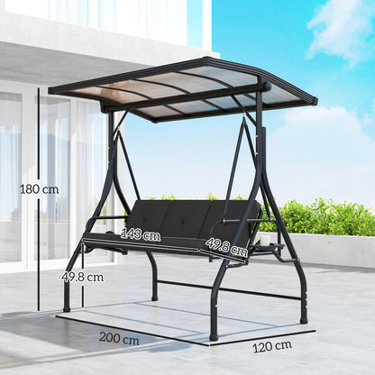 3 Seater Garden Swing Seat Chair Bed with UPF30+ Adjustable Canopy, Convertible W/ Cushion, Outdoor Hammock Bench W/ Cup Trays