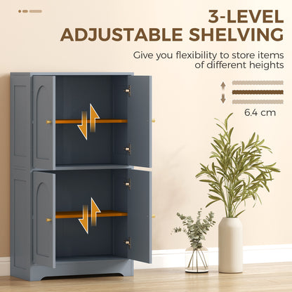 4-Door Kitchen Storage Cabinet with Adjustable Shelves, Arched Curve Doors, Gold Handles, Anti-Tip, 60x30x110cm – Grey