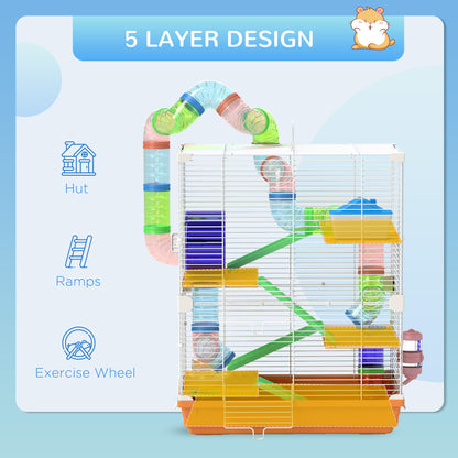 PawHut 5 Tier Hamster Cage Carrier Habitat With Exercise Wheels, Tunnel