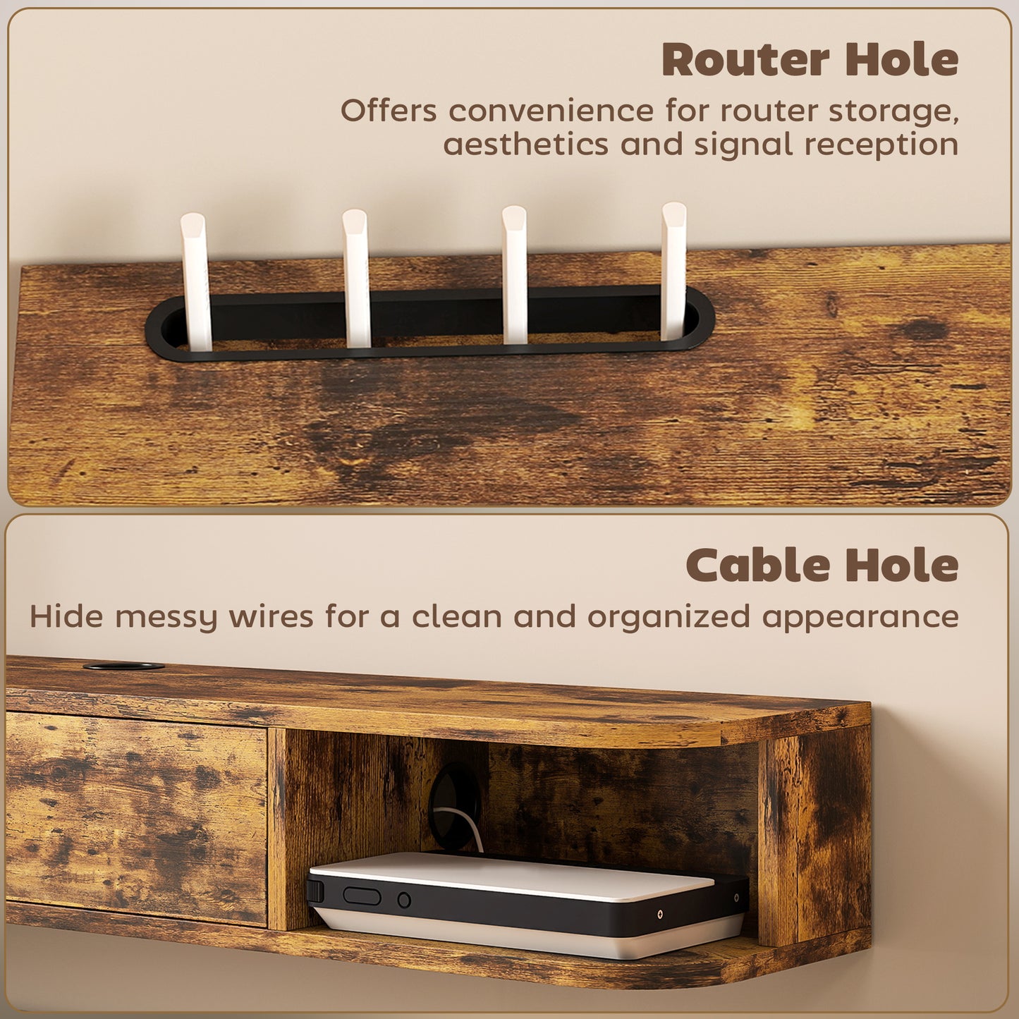 120 cm Floating TV Unit for TVs up to 50 Inch - Rustic Brown