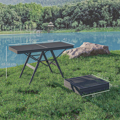 3 ft Folding Camping Table w/ Adjustable Heights, Outdoor Folding Picnic BBQ Table with Metal Mesh Desktop & Aluminium Legs, Lightweight