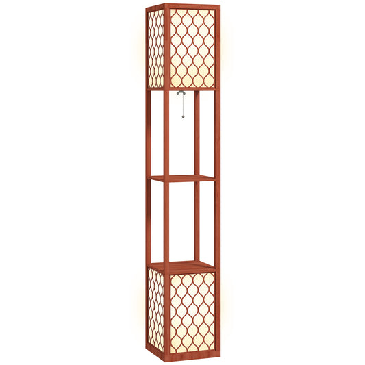 Duo Light Floor Lamp With Shelves - Brown