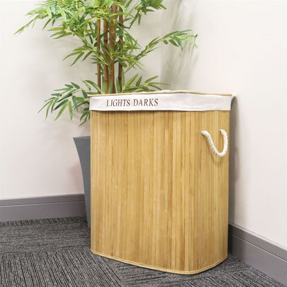 Maison & White Collapsible Bamboo Laundry Hamper | 102L | 2-Section Light & Dark Lining | Removable Bag | 61.5x32x52cm | 60% Polyester 40% Cotton | Assembly Required | 2-Year Warranty