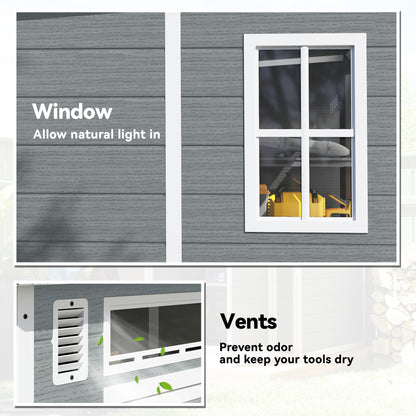 PP & Aluminium Garden Storage Shed with Floor | 3 Windows | Dual Vents | Double Doors | Lock & Keys | UV-Resistant | Water-Repellent | 40kg/m² Snow Load | 182x182x196cm | 2.89m² | Tools Bikes & BBQ | Grey