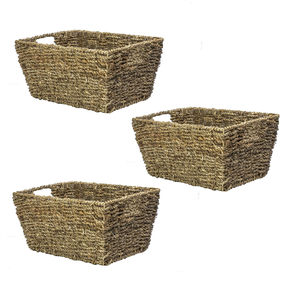 Maison & White Natural Seagrass Storage Baskets | Set of 3 | Woven over Wireframe | 30x22x15cm Each | 2 Carry Handles | Nestable | Bathroom Bedroom Living Room Kitchen | Eco-Friendly | 2-Year Warranty