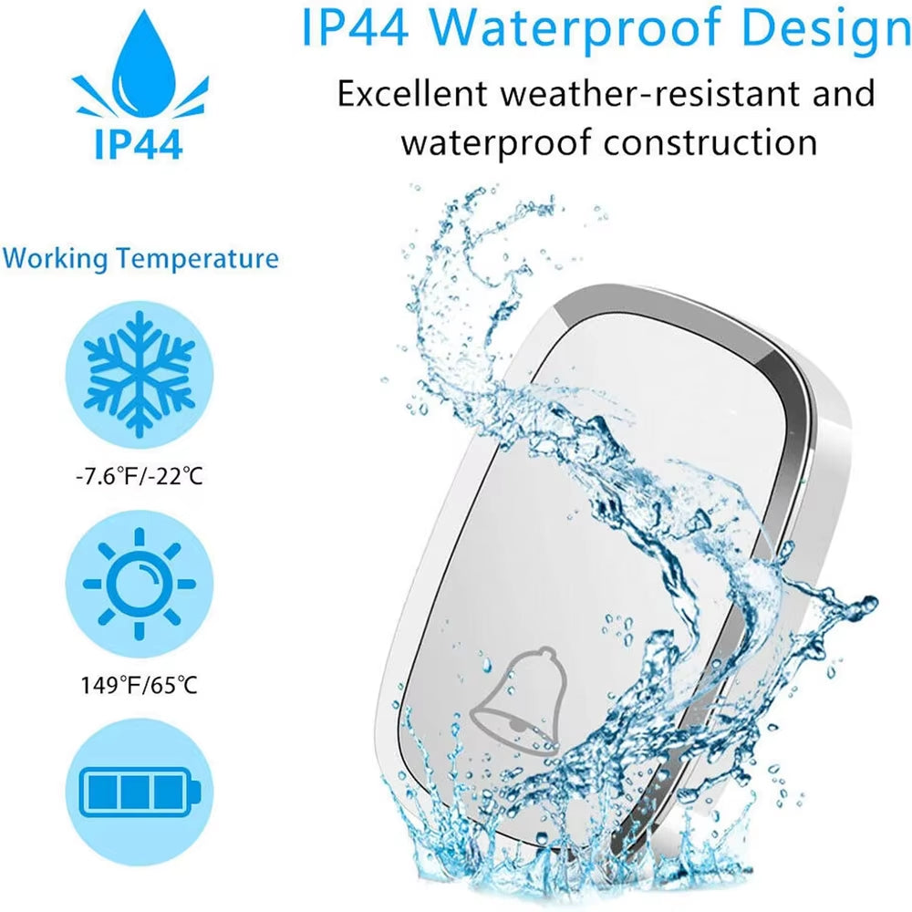 Wireless Doorbell Waterproof Wall Plug-In Cordless Door Bell with 300M/1000Ft Long Range, 4 Levels Volume 36 Melodies Ringstones