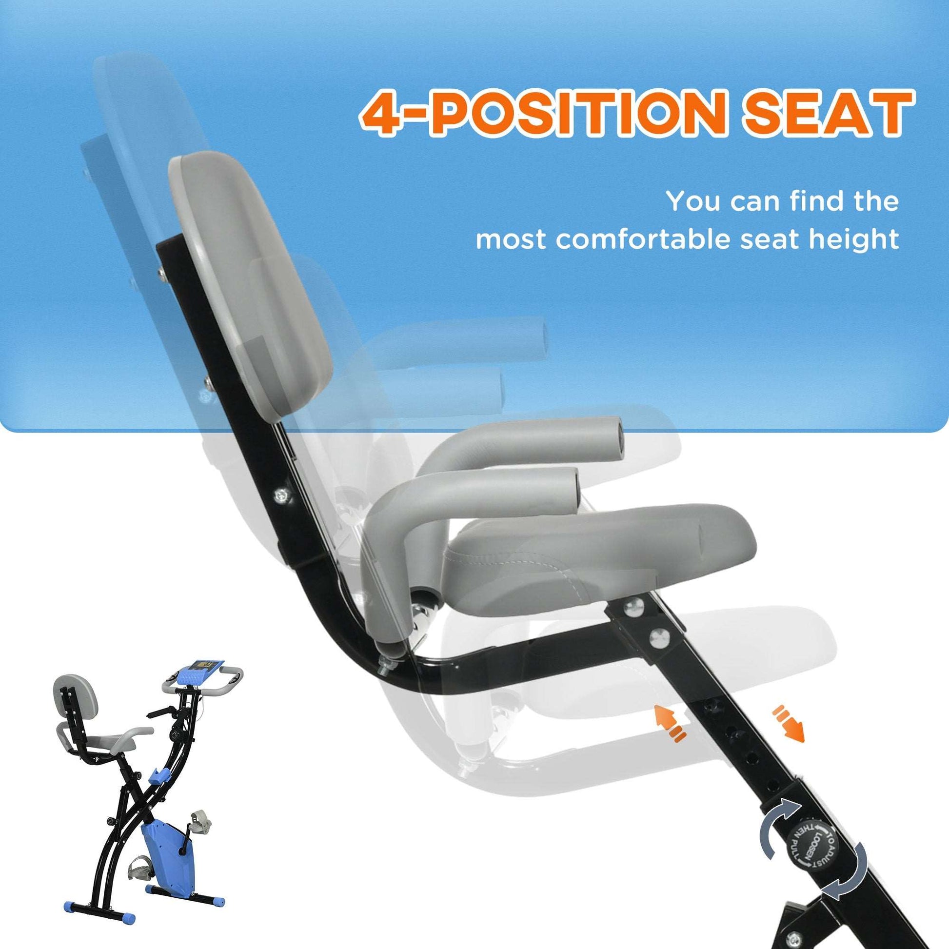 2-in-1 Folding Exercise Bike with 8-Level Magnetic Resistance, Arm Resistance Band, Pulse Sensor, Blue