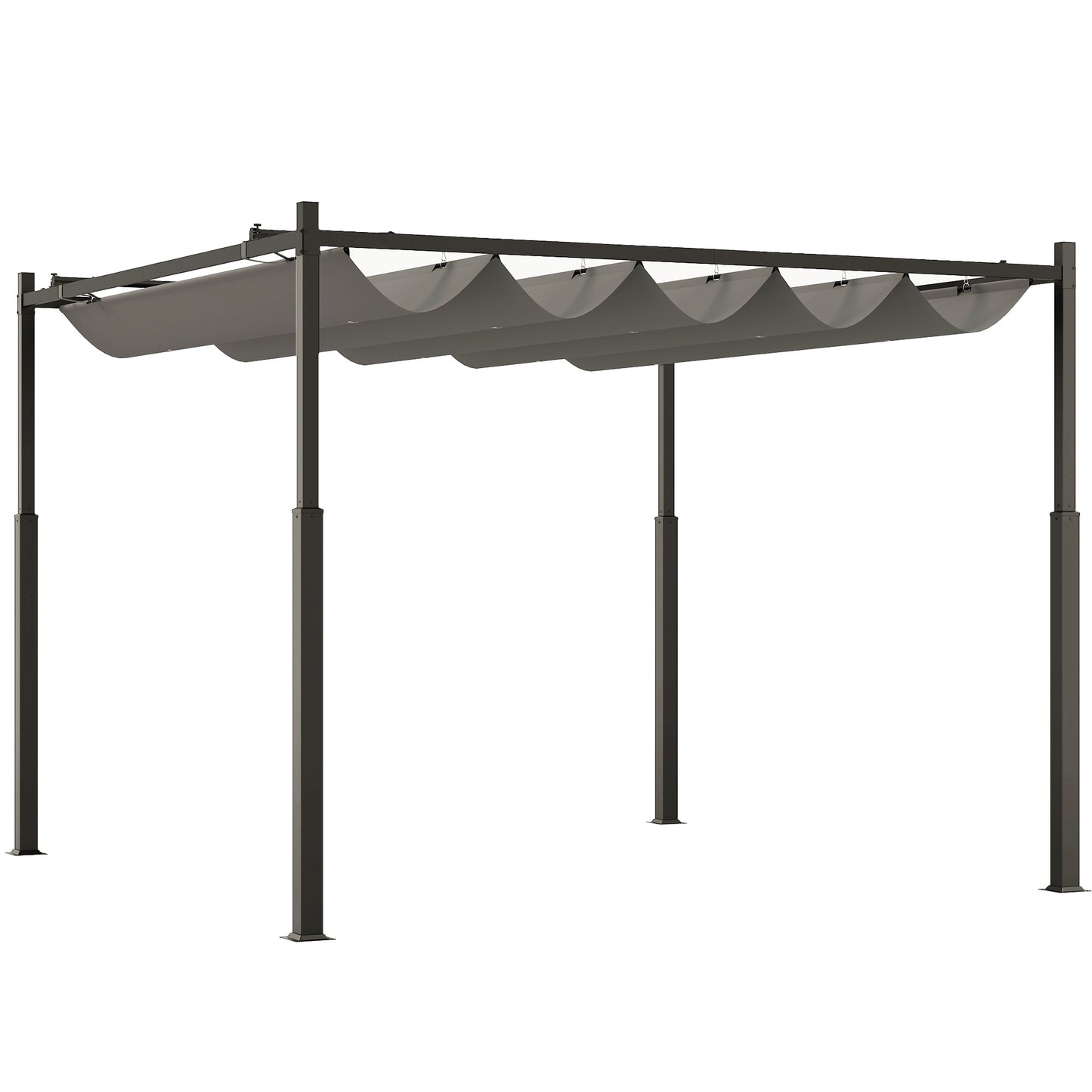 Outsunny 3 x 3(m) Garden Pergola W/ Retractable Roof and Magnetic Fixture, Outdoor Pergola Kit Sun Canopy, UPF30+, 80mm , Grey