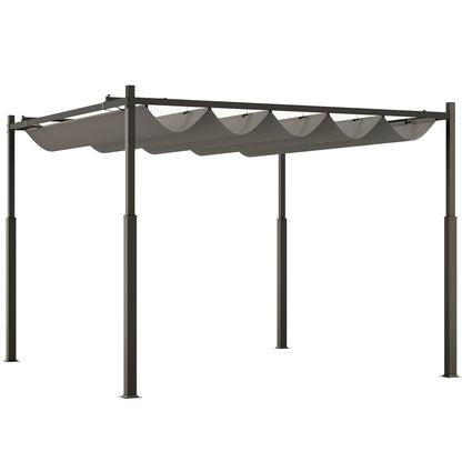 Outsunny 3 x 3(m) Garden Pergola W/ Retractable Roof and Magnetic Fixture, Outdoor Pergola Kit Sun Canopy, UPF30+, 80mm , Grey