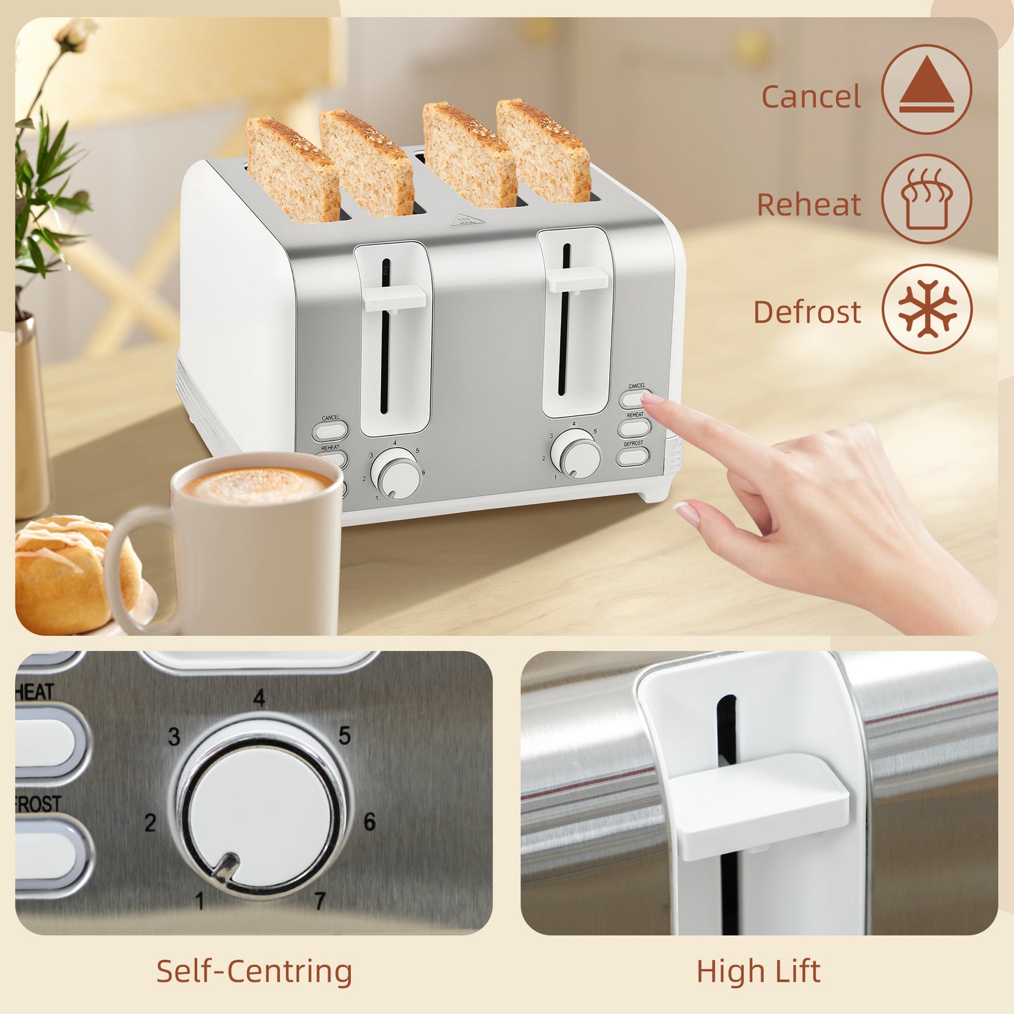 Stainless Steel Kettle and Toaster Set, 1.7L 3000W Rapid Boil Jug Kettle with UK Strix Thermostat, Limescale Filter, 4 Slice Toaster with 7 Browning Controls
