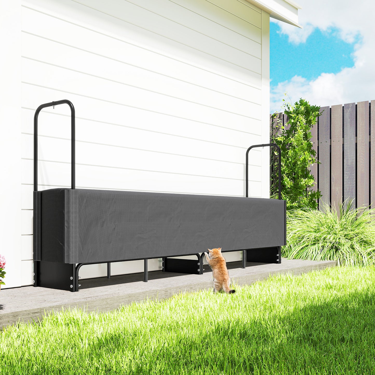 8.5ft Firewood Rack, Heavy Duty Log Storage Holder with Waterproof 600D Oxford Log Cover for Fireplace Fire Pits Outdoor Patio Wood Storage, 300 kg Large Capacity, Black