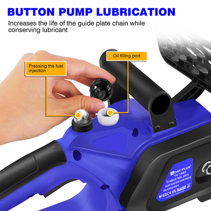 Brushless 12" Electric Chainsaw 21V Cordless Handheld Saw, 4.0Ah Battery, Charger, 2 Chains, Auto Chain Lubrication, UK