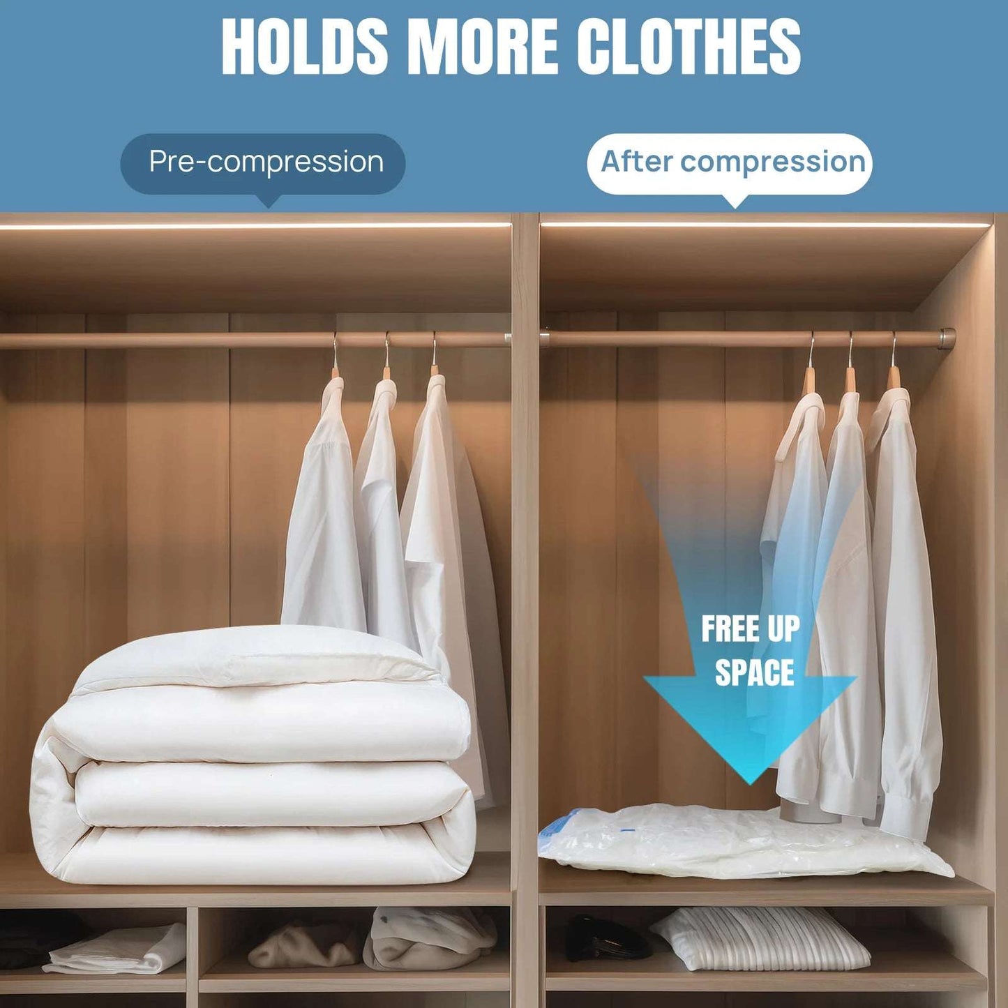 Dayplus Vacuum Storage Bags Wardrobe Organizer 12Pcs Seal Bags save Space for Clothes Pillow Blanket, Manual + Electric Air Pump