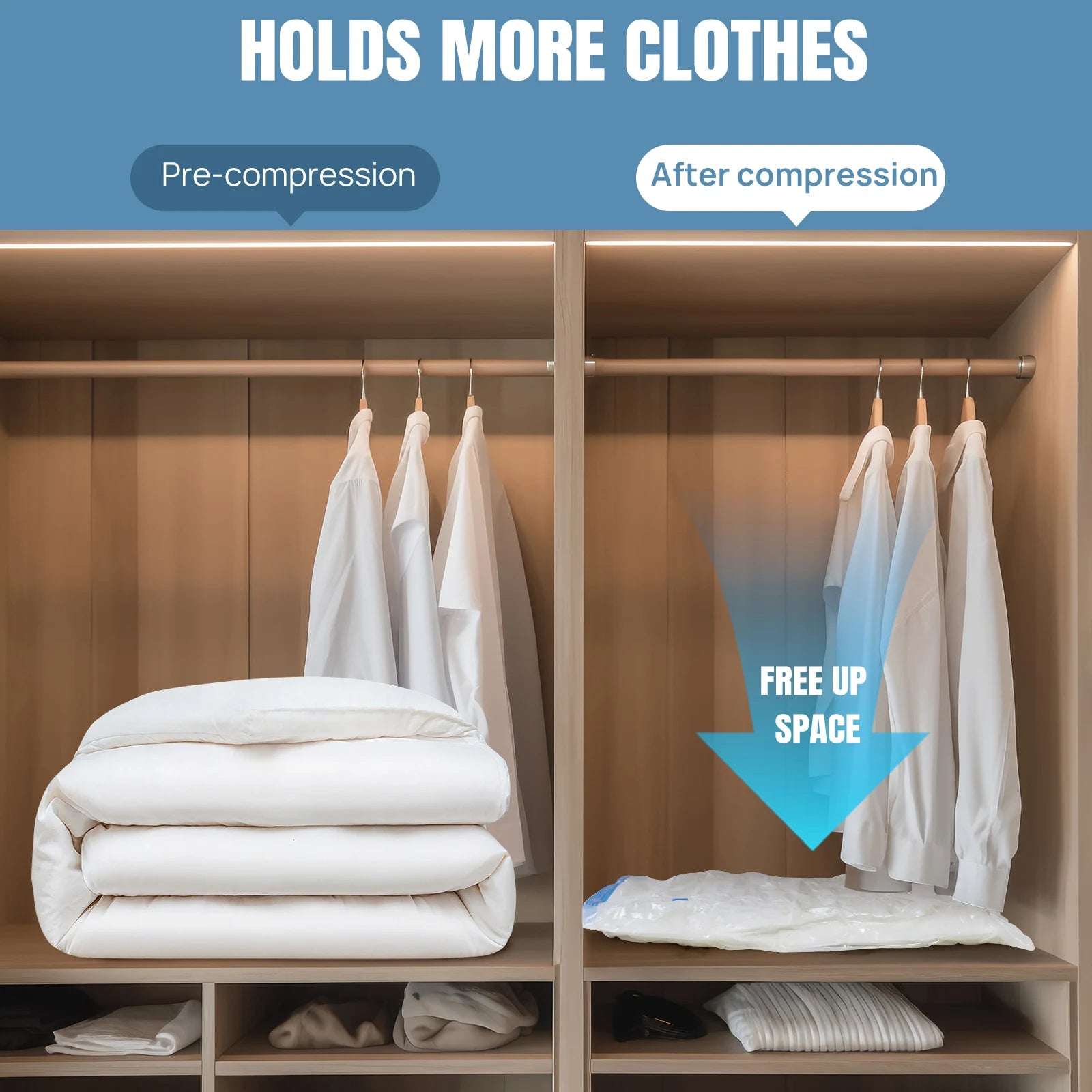 Dayplus Vacuum Storage Bags Wardrobe Organizer 12Pcs Seal Bags save Space for Clothes Pillow Blanket, Manual + Electric Air Pump