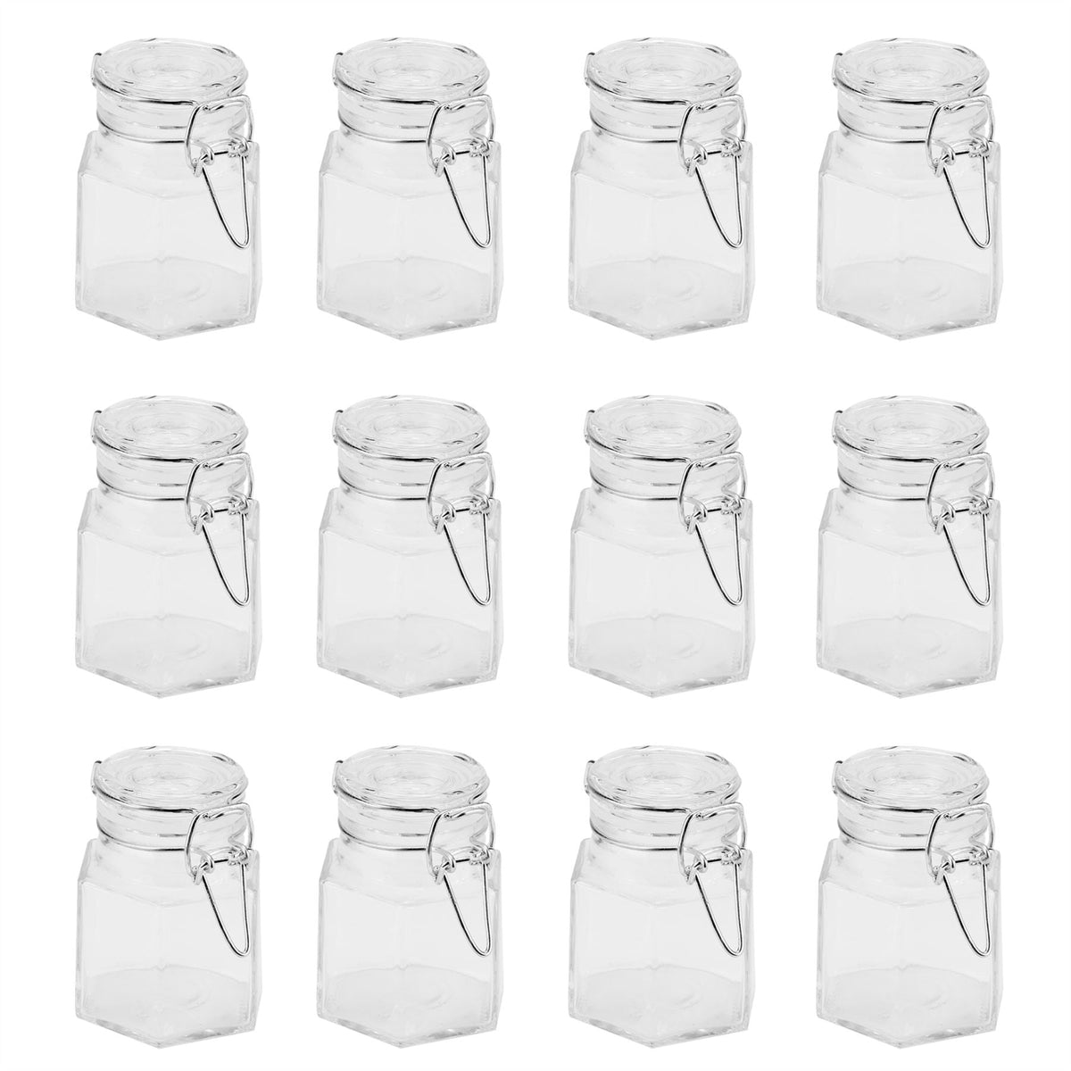 Maison & White Set of 12 Hexagonal Glass Jars | 100ml | 8x5.5cm | Clip-Top Airtight Lids | Oven Fridge & Dishwasher Safe | 12 Labels & Chalk Pen | 2-Year Warranty