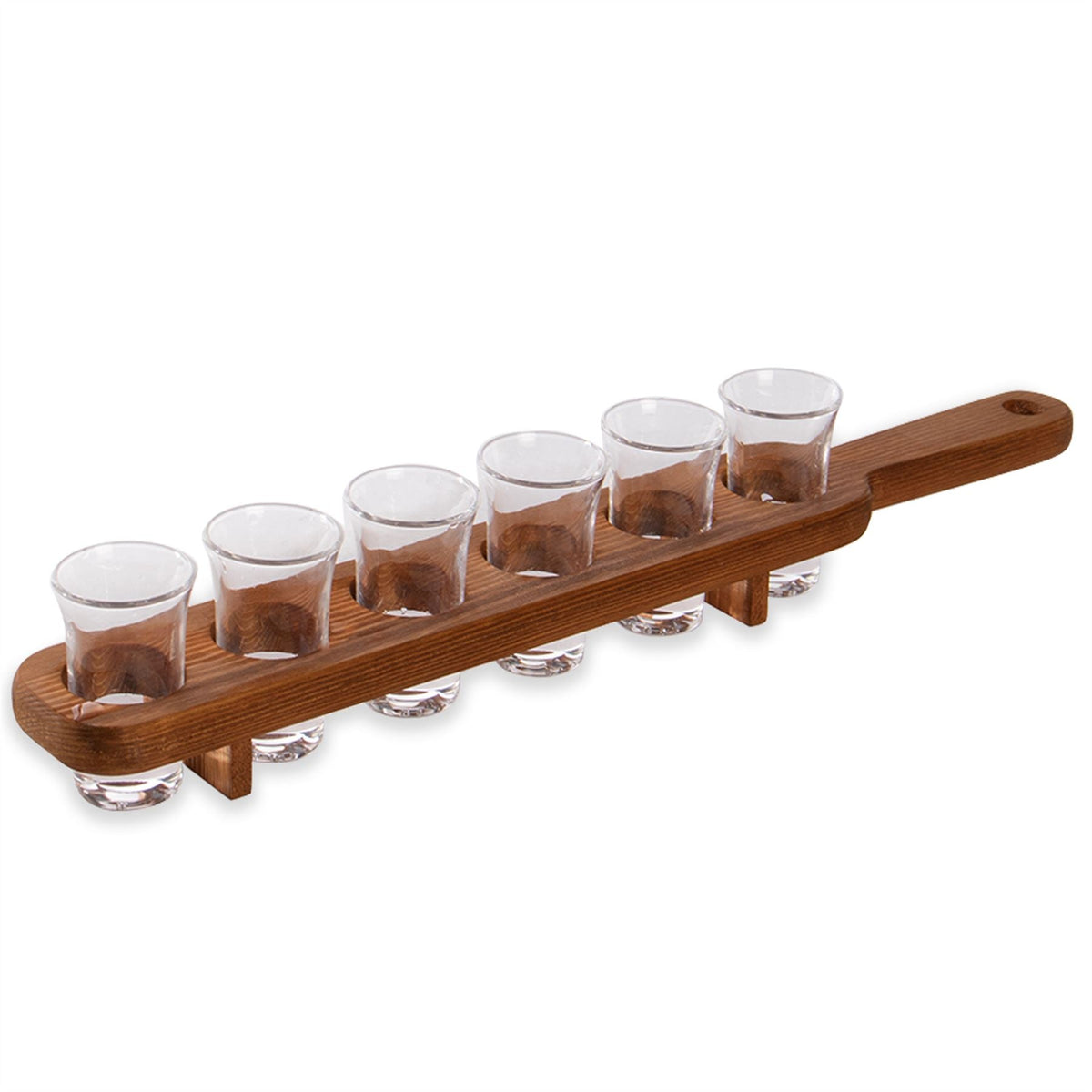 Maison & White Wooden Drinks Paddle with 6 Shot Glasses | Solid Wood | 45cm Board | 25ml Glasses | Dishwasher Safe Glasses | Party Bar Accessory | 2-Year Warranty