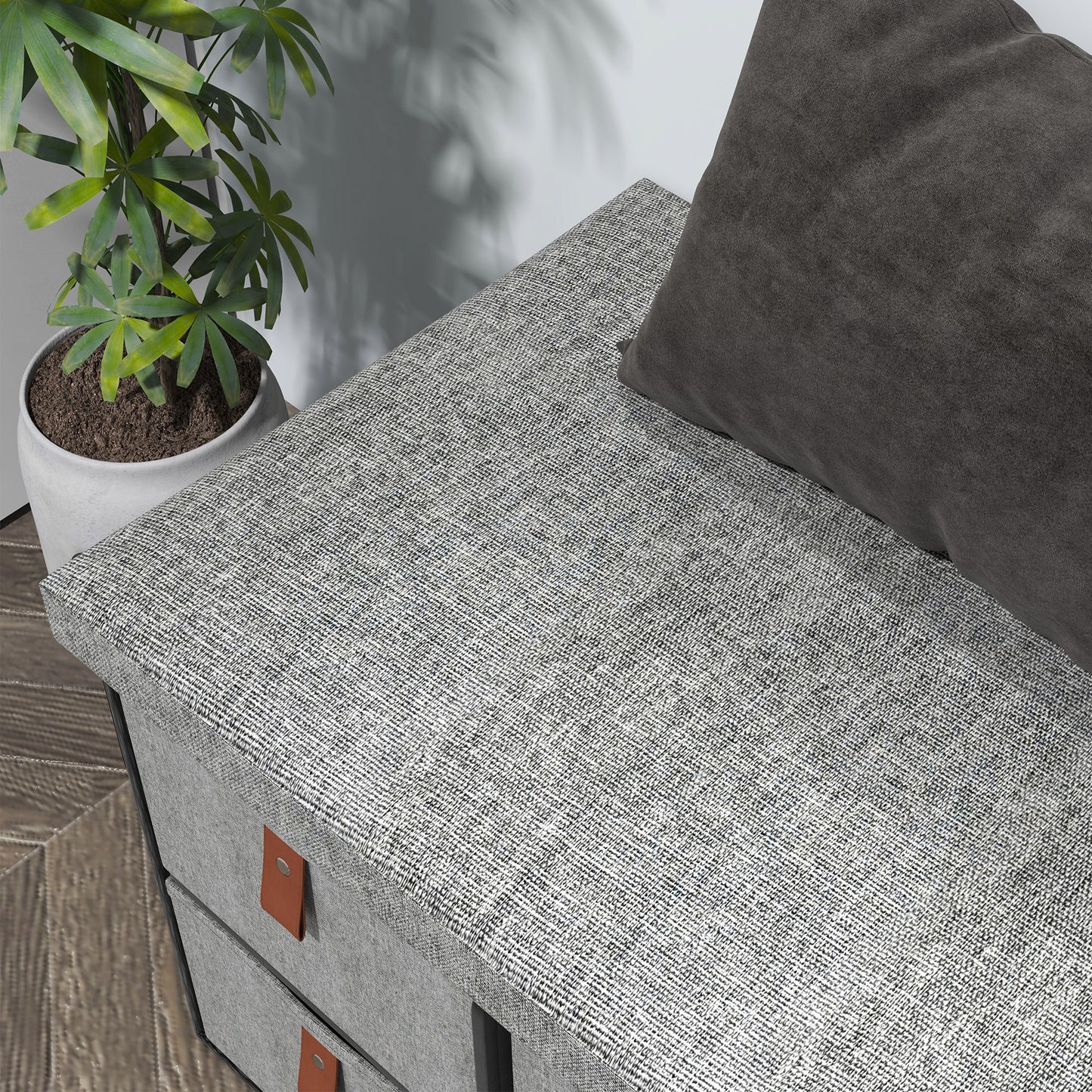 Shoe Bench with Seat, Shoe Storage Bench with Cushion and 6 Fabric Drawers for Entryway, Hallway, Living Room, Bedroom, Light Grey