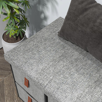 Shoe Bench with Seat, Shoe Storage Bench with Cushion and 6 Fabric Drawers for Entryway, Hallway, Living Room, Bedroom, Light Grey