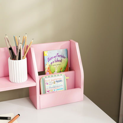 ZONEKIZ Two-Piece Kids Desk and Chair Set with Storage, for Ages 5-8 Years - Pink / Grey