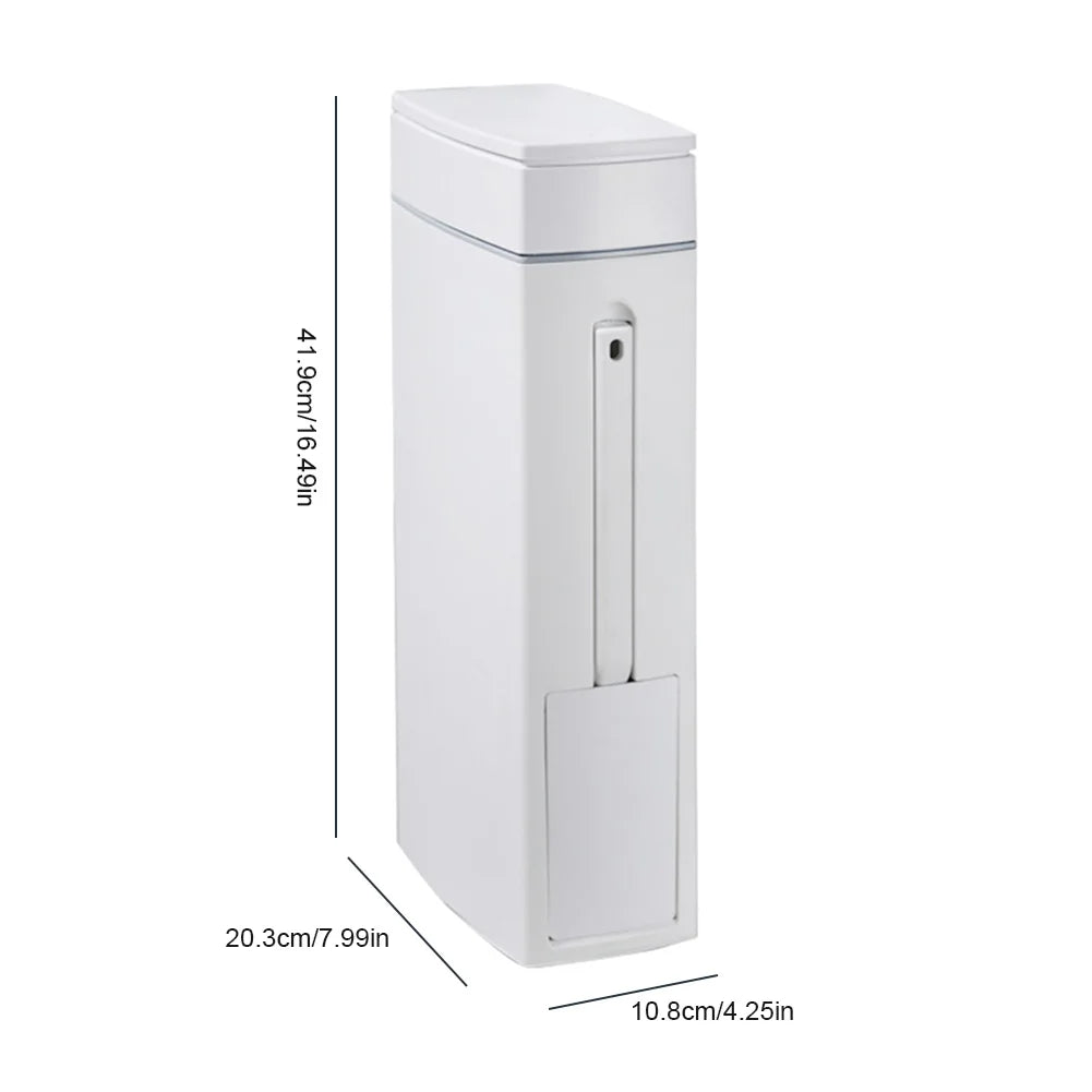 Slim Trash Can with Cleaning Brush and Lid Plastic Waste Basket Garbage Bucket for Bathroom Narrow Space