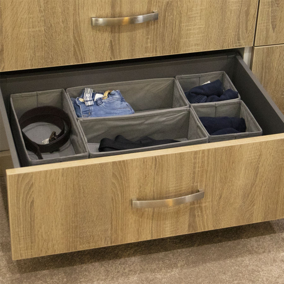 Maison & White Foldable Fabric Drawer Organisers | Set of 12 | 4 Large 30x16x10cm + 8 Small 16x16x10cm | Collapsible | Wardrobe Drawer Nursery Bedroom | Socks Underwear Clothing Organiser | Separate & Tidy