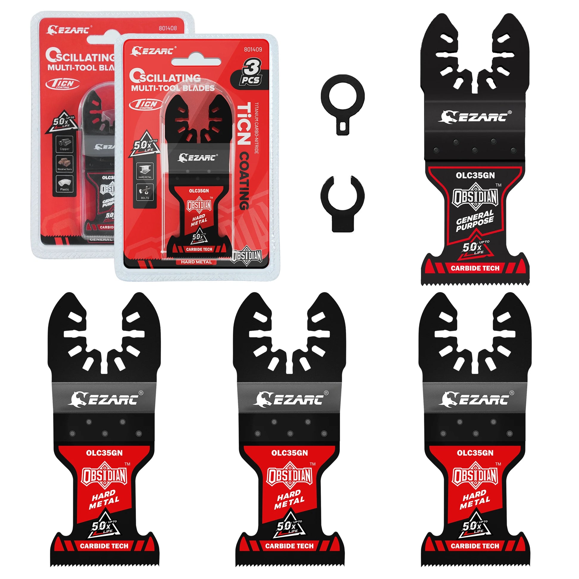 EZARC Obsidian Carbide Oscillating Saw Blades 4Pcs Ticn Quick Release Multi Tool Blades for Metal Nails Wood Plaster Drywall PVC