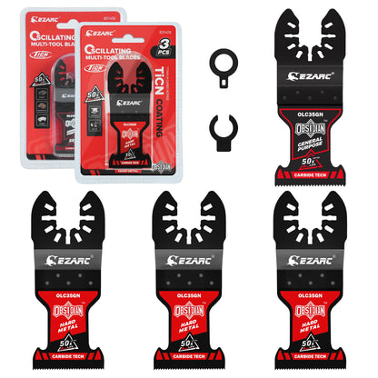 EZARC Obsidian Carbide Oscillating Saw Blades 4Pcs Ticn Quick Release Multi Tool Blades for Metal Nails Wood Plaster Drywall PVC