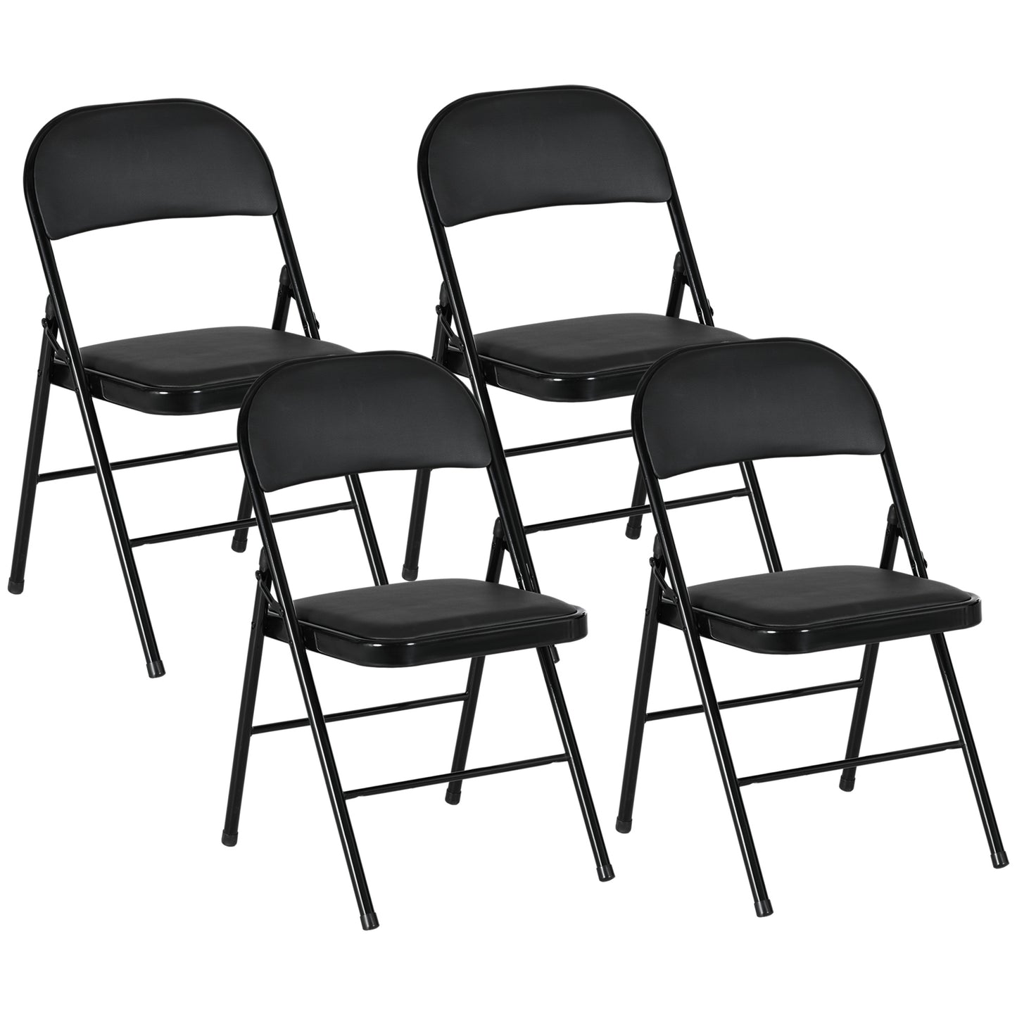 Set of Four Cushioned Steel Folding Dining Chairs - Black