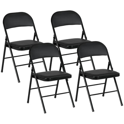 Set of Four Cushioned Steel Folding Dining Chairs - Black