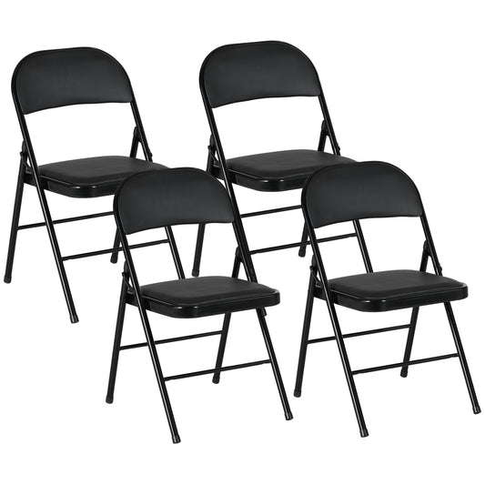 Set of Four Cushioned Steel Folding Dining Chairs - Black