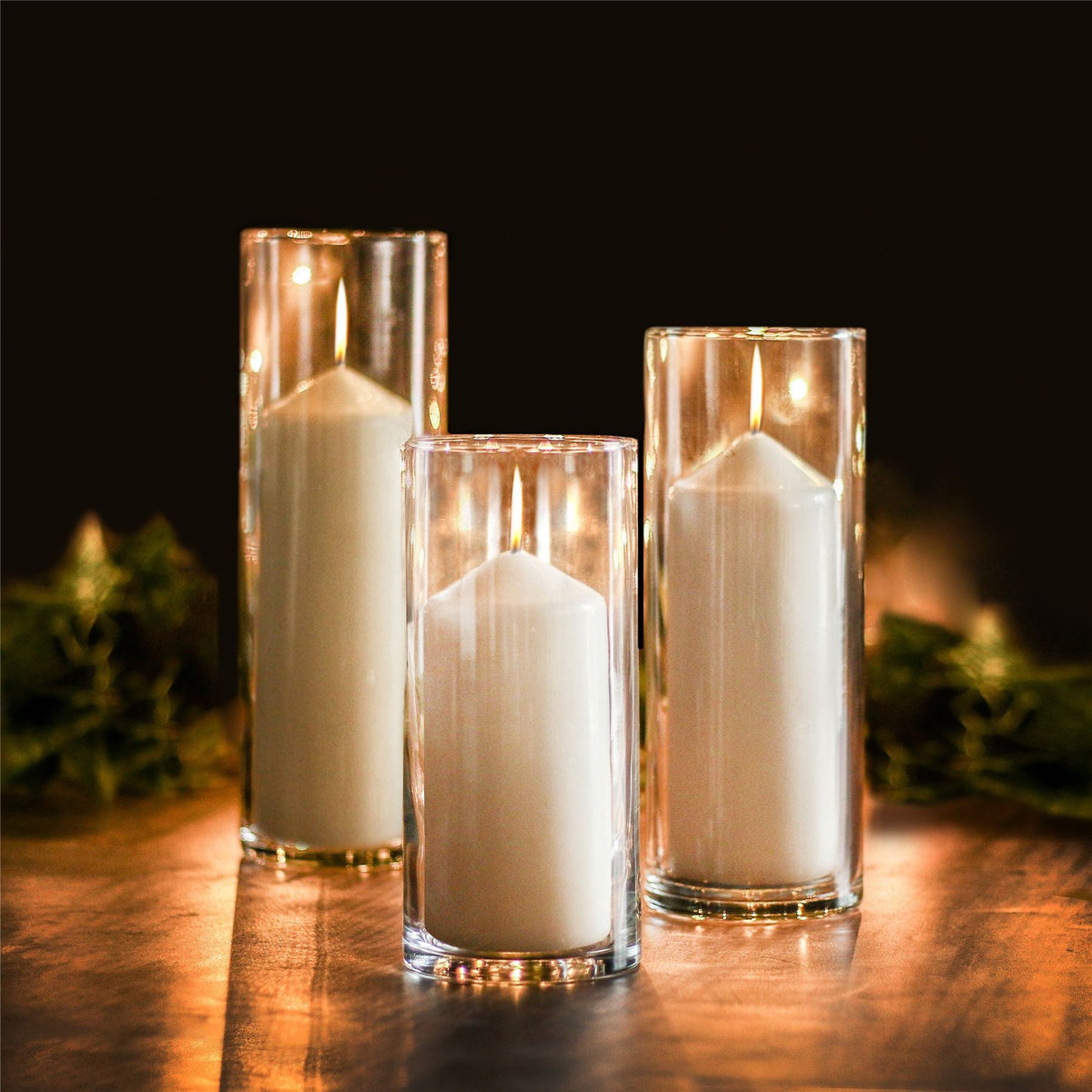Maison & White Glass Candle Cylinders | Set of 3 Clear Pillar Candle Holders | 19, 23 & 27cm | 8.3cm Diameter