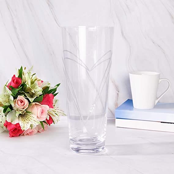 Maison & White Etched Heart Lead-Free Crystal Glass Vase | Gemstone Detail | Large 13x13x30cm | 1078g | Flowers Centrepiece | Anniversary Birthday Mother's Day Gift | 2-Year Warranty