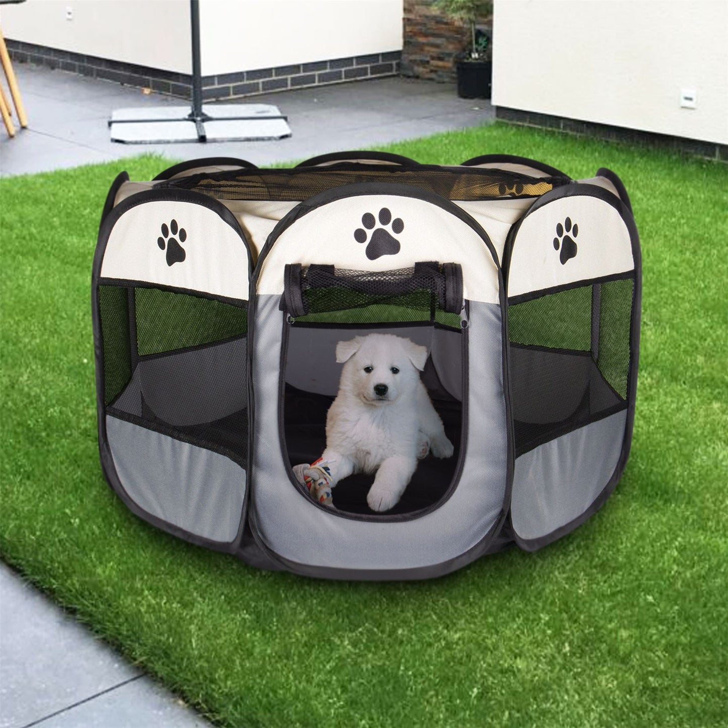 Portable Pop-Up Pet Playpen | 8-Panel | Zip Door | Removable Top | 600D Oxford Cloth & Mesh | 45x66cm Open | Folds Flat | Carry Bag | Indoor & Outdoor