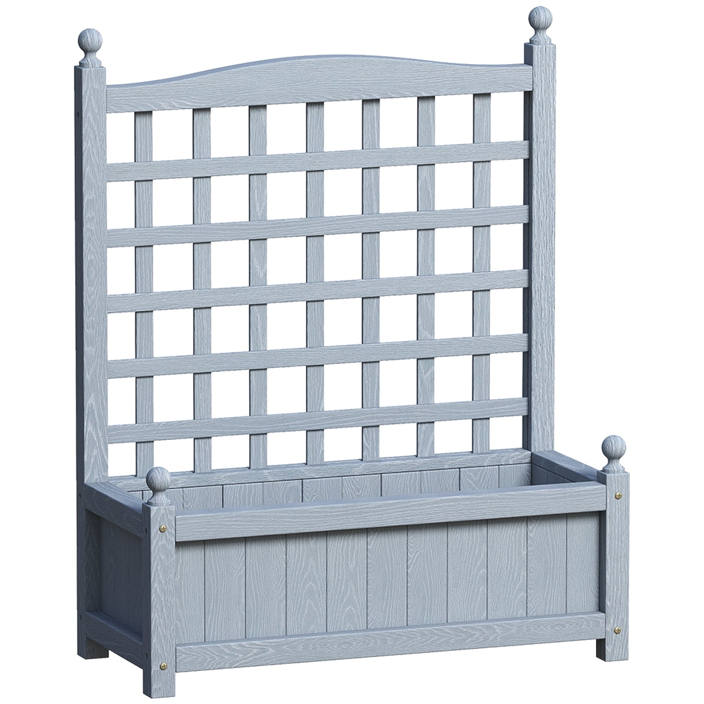 Fir Wood Planter with Back Trellis | 2-in-1 Design | 50kg Capacity | 2 Drainage Holes | Indoor & Outdoor Use | 64x28x75cm | Grey