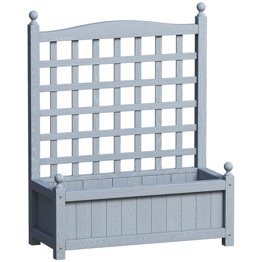 Fir Wood Planter with Back Trellis | 2-in-1 Design | 50kg Capacity | 2 Drainage Holes | Indoor & Outdoor Use | 64x28x75cm | Grey