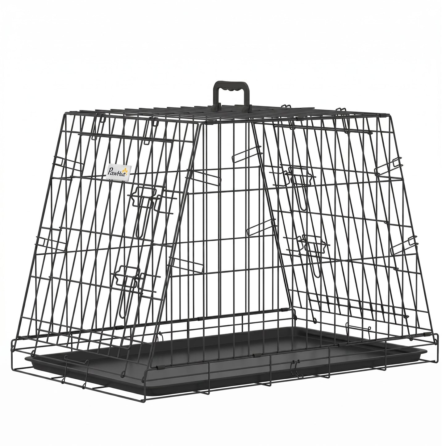 Collapsible Car Dog Crate | Slanted Boot-Fit Design | Removable Tray | Secure Latch | 76 x 48 x 53cm | Small Dogs | Black