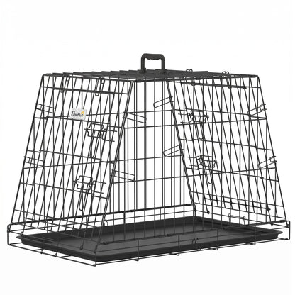 Collapsible Car Dog Crate | Slanted Boot-Fit Design | Removable Tray | Secure Latch | 76 x 48 x 53cm | Small Dogs | Black